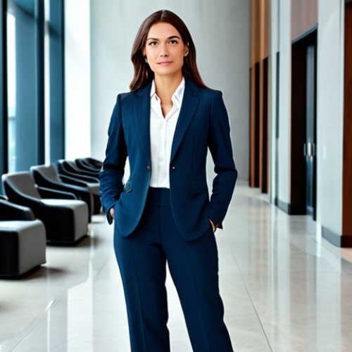 Home 6 **
"A professional businesswoman in a modest business suit, standing confidently in a modern office lobby, fully clothed, appropriate attire, safe for work, perfect anatomy, natural proportions, professional photography, high quality, corporate portrait"
**