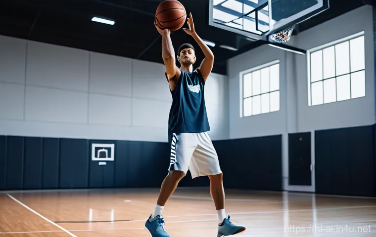AI를 활용한 스포츠 데이터 분석 - **AI-Enhanced Basketball Training:** A male basketball player in his early twenties, dressed in a sl...