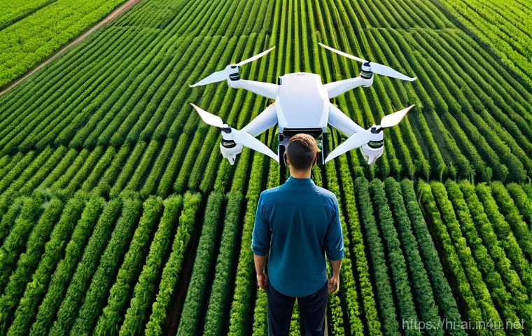 AI와 드론 기술의 결합 사례 - **Prompt 1: Advanced Agricultural Monitoring**
    "A wide-angle, vibrant aerial shot of a vast, lus...