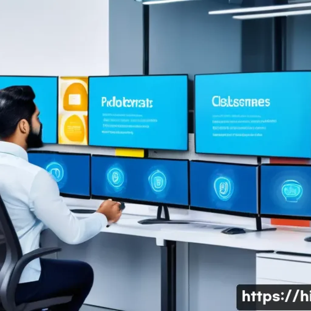 AI가 혁신한 고객 서비스 - A modern customer service center showcasing advanced AI chatbots assisting diverse Indian customers ...