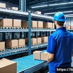 AI가 물류 산업에 미친 혁신 - A modern logistics warehouse interior showing advanced robotics automation at work: sleek, high-tech...