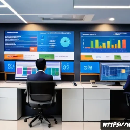 AI가 바꾼 금융 거래의 보안 - A modern Indian bank office scene with diverse professionals monitoring multiple large digital scree...