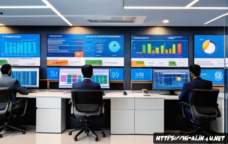 AI가 바꾼 금융 거래의 보안 - A modern Indian bank office scene with diverse professionals monitoring multiple large digital scree...