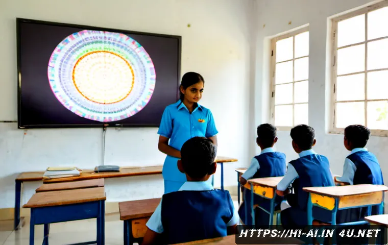 Home 17 AI가 교육 정책에 미치는 영향 - Photorealistic Indian public school classroom in India, diverse Hindi-speaking students in neat unif...